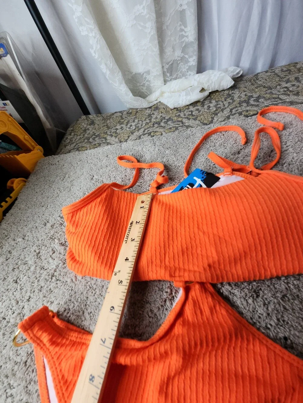 Women's Bright Orange Ribbed Two-Piece Connected Bikini - Flatter Me - L